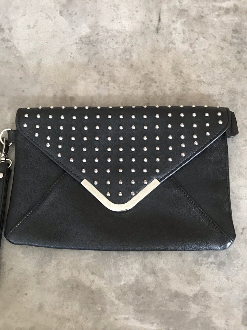 Aldo Black Purse Studded Envelope Wristlet Clutch Biker Edgy Rock Indie Baddie
